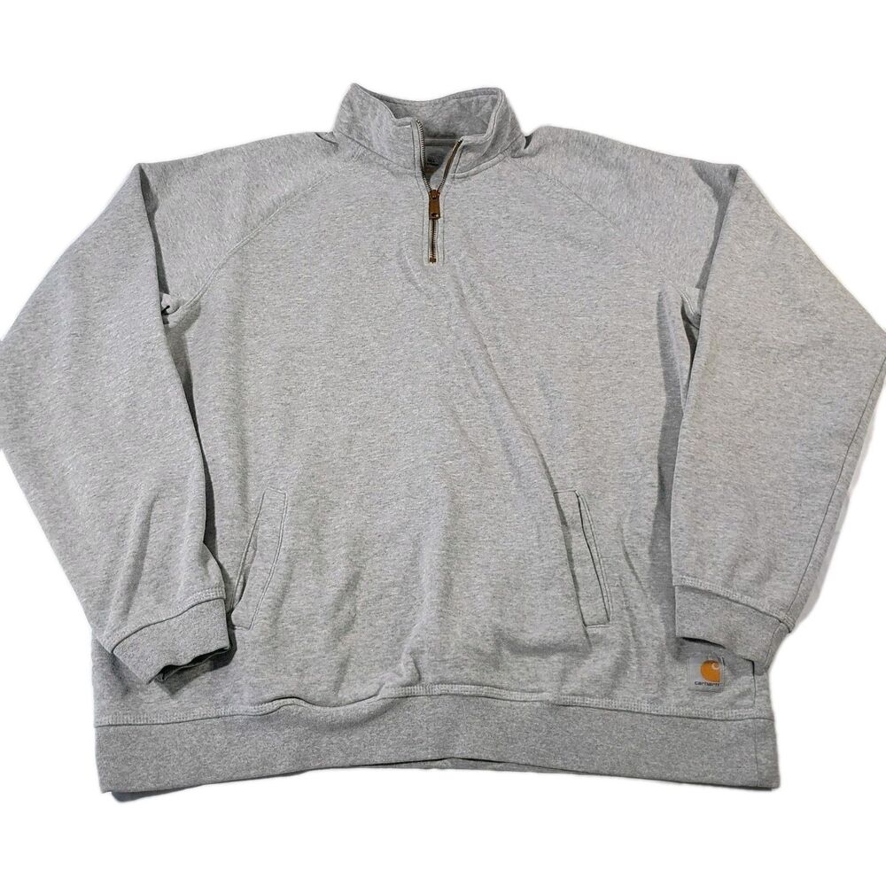 Carhartt 1/4 Zip Sweatshirt Mens XLT Gray Workwear Heavyweight Raglan Pullover